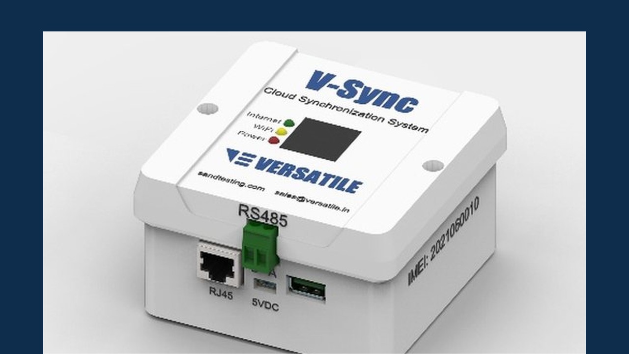 The V-Sync unit, a small white box that sends sand lab readings up to the office